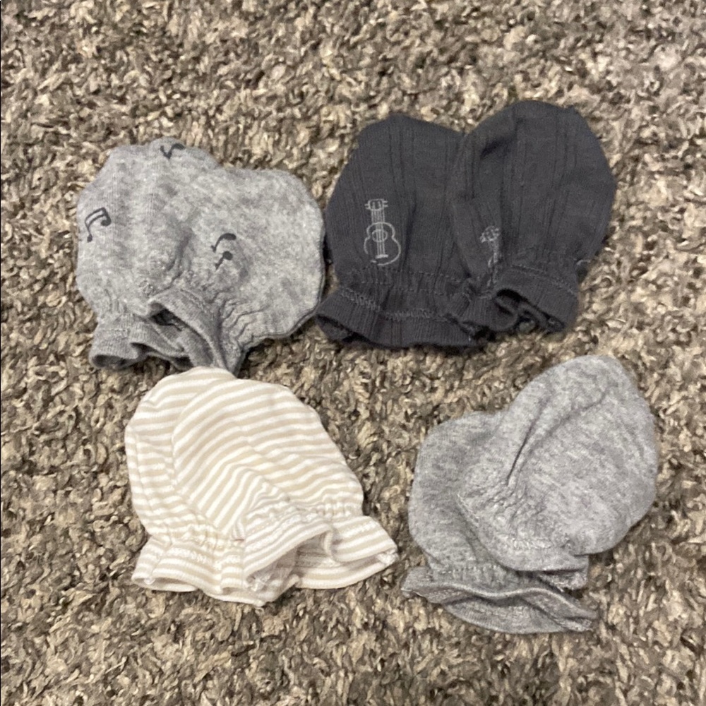 Gray and White Baby Mittens Set